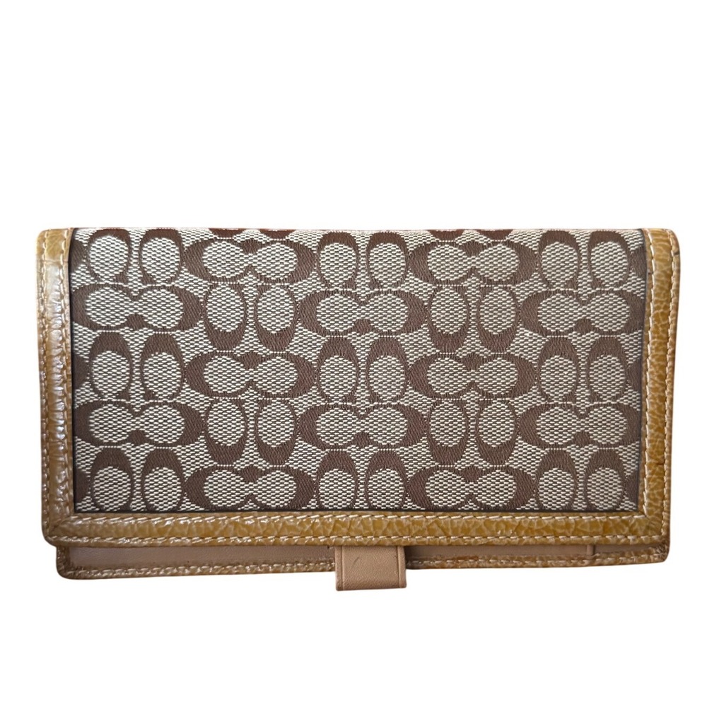 Coach Brown Signature C Jacquard Leather Trim Checkbook Cover 6.75x3.75 Prelove - Picture 9 of 9